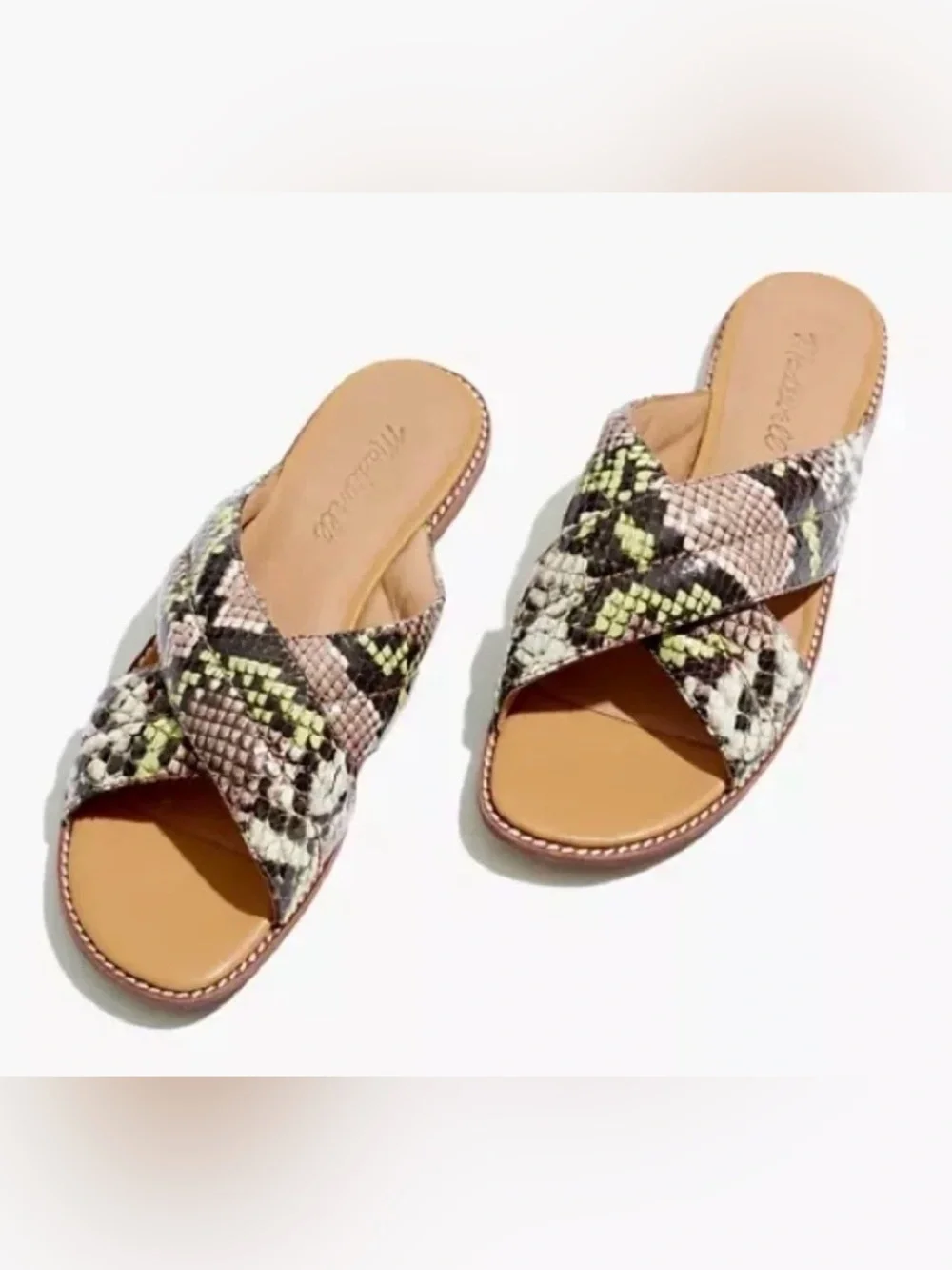 Madewell Skyler Slide Snake-Print Leather Embossed Flat